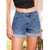 image:imageSidefeel Womens Jean Shorts Casual High Waisted Stretchy Buttoned Folded Hem Denim ShortsLight Blue