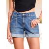 image:imageSidefeel Womens Jean Shorts Casual High Waisted Stretchy Buttoned Folded Hem Denim ShortsLight Blue