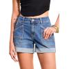 image:imageSidefeel Womens Jean Shorts Casual High Waisted Stretchy Buttoned Folded Hem Denim ShortsLight Blue