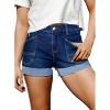 image:imageSidefeel Womens Jean Shorts Casual High Waisted Stretchy Buttoned Folded Hem Denim ShortsBluing