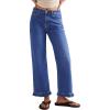 image:imageSidefeel Womens Jeans Wide Leg High Rise Stretchy Jeans Ruffle Hem Straight Leg Denim Pants with PocketsDark Blue