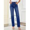 image:imageSidefeel Womens Straight Leg Jeans High Waisted Stretchy Rhinestone Wide Leg Denim PantsBluing