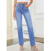 image:imageSidefeel Womens Straight Leg Jeans High Waisted Stretchy Rhinestone Wide Leg Denim PantsDark Blue