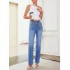 image:imageSidefeel Womens Straight Leg Jeans High Waisted Stretchy Rhinestone Wide Leg Denim PantsDark Blue