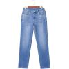 image:imageSidefeel Womens Straight Leg Jeans High Waisted Stretchy Rhinestone Wide Leg Denim PantsDark Blue