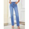 image:imageSidefeel Womens Straight Leg Jeans High Waisted Stretchy Rhinestone Wide Leg Denim PantsDark Blue