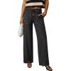 image:imageSidefeel Womens Wide Leg Jeans Low Waisted Stretchy Drawstring Button Down Denim PantsBlack