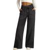 image:imageSidefeel Womens Wide Leg Jeans Low Waisted Stretchy Drawstring Button Down Denim PantsBlack