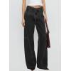 image:imageSidefeel Womens Wide Leg Jeans Low Waisted Stretchy Drawstring Button Down Denim PantsBlack