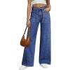 image:imageSidefeel Womens Wide Leg Jeans Low Waisted Stretchy Drawstring Button Down Denim PantsDark Blue