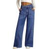 image:imageSidefeel Womens Wide Leg Jeans Low Waisted Stretchy Drawstring Button Down Denim PantsDark Blue