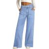 image:imageSidefeel Womens Wide Leg Jeans Low Waisted Stretchy Drawstring Button Down Denim PantsIceland Blue