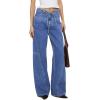 image:imageSidefeel Womens Wide Leg Jeans Low Waisted Stretchy Drawstring Button Down Denim PantsLight Blue