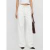 image:imageSidefeel Womens Wide Leg Jeans Low Waisted Stretchy Drawstring Button Down Denim PantsWhite