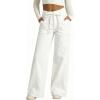 image:imageSidefeel Womens Wide Leg Jeans Low Waisted Stretchy Drawstring Button Down Denim PantsWhite