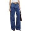 image:imageSidefeel Womens Wide Leg Jeans Low Waisted Stretchy Drawstring Button Down Denim PantsDark Blue