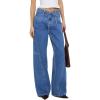 image:imageSidefeel Womens Wide Leg Jeans Low Waisted Stretchy Drawstring Button Down Denim PantsLight Blue