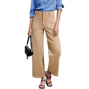 image:imageSidefeel Womens Wide Leg Jeans High Waisted Stretchy Jeans Straight Leg Loose Fit Zimbaplatinum Ankle Denim PantsKhaki