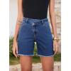 image:imageSidefeel Womens Jean Shorts High Waisted Stretchy Bermuda Raw Hem Denim Summer ShortsBlue