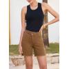 image:imageSidefeel Womens Jean Shorts High Waisted Stretchy Bermuda Raw Hem Denim Summer ShortsBrown