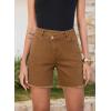 image:imageSidefeel Womens Jean Shorts High Waisted Stretchy Bermuda Raw Hem Denim Summer ShortsBrown