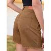 image:imageSidefeel Womens Jean Shorts High Waisted Stretchy Bermuda Raw Hem Denim Summer ShortsBrown