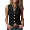 image:imageSidefeel Womens Denim Vest Lapel Sleeveless Button Down Crop Trendy Cowgirl Outfit Jean Vest TopBlack
