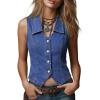 image:imageSidefeel Womens Denim Vest Lapel Sleeveless Button Down Crop Trendy Cowgirl Outfit Jean Vest TopBlue