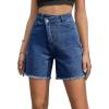image:imageSidefeel Womens Jean Shorts High Waisted Stretchy Bermuda Raw Hem Denim Summer ShortsBlue