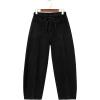image:imageSidefeel Womens Baggy Wide Leg Jeans Elastic Waist Drawstring Front Seam Ankle High Waisted Barrel JeansBlack