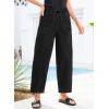image:imageSidefeel Womens Baggy Wide Leg Jeans Elastic Waist Drawstring Front Seam Ankle High Waisted Barrel JeansBlack