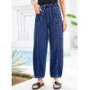 image:imageSidefeel Womens Baggy Wide Leg Jeans Elastic Waist Drawstring Front Seam Ankle High Waisted Barrel JeansBluing