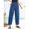 image:imageSidefeel Womens Baggy Wide Leg Jeans Elastic Waist Drawstring Front Seam Ankle High Waisted Barrel JeansDark Blue