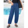 image:imageSidefeel Womens Baggy Wide Leg Jeans Elastic Waist Drawstring Front Seam Ankle High Waisted Barrel JeansDark Blue