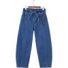 image:imageSidefeel Womens Baggy Wide Leg Jeans Elastic Waist Drawstring Front Seam Ankle High Waisted Barrel JeansDark Blue