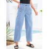 image:imageSidefeel Womens Baggy Wide Leg Jeans Elastic Waist Drawstring Front Seam Ankle High Waisted Barrel JeansIceland Blue