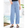 image:imageSidefeel Womens Baggy Wide Leg Jeans Elastic Waist Drawstring Front Seam Ankle High Waisted Barrel JeansIceland Blue