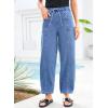 image:imageSidefeel Womens Baggy Wide Leg Jeans Elastic Waist Drawstring Front Seam Ankle High Waisted Barrel JeansLight Blue