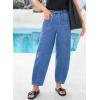 image:imageSidefeel Womens Baggy Wide Leg Jeans Elastic Waist Drawstring Front Seam Ankle High Waisted Barrel JeansLight Blue