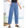 image:imageSidefeel Womens Baggy Wide Leg Jeans Elastic Waist Drawstring Front Seam Ankle High Waisted Barrel JeansLight Blue