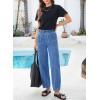 image:imageSidefeel Womens Baggy Wide Leg Jeans Elastic Waist Drawstring Front Seam Ankle High Waisted Barrel JeansLight Blue
