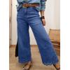 image:imageSidefeel Womens Wide Leg Embroidered Jeans High Waisted Stretchy Straight Leg Loose Fit Ankle Denim PantsDark Blue