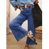 image:imageSidefeel Womens Wide Leg Embroidered Jeans High Waisted Stretchy Straight Leg Loose Fit Ankle Denim PantsDark Blue