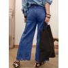 image:imageSidefeel Womens Wide Leg Embroidered Jeans High Waisted Stretchy Straight Leg Loose Fit Ankle Denim PantsDark Blue