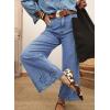 image:imageSidefeel Womens Wide Leg Embroidered Jeans High Waisted Stretchy Straight Leg Loose Fit Ankle Denim PantsIceland Blue