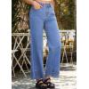 image:imageSidefeel Womens Wide Leg Embroidered Jeans High Waisted Stretchy Straight Leg Loose Fit Ankle Denim PantsLight Blue