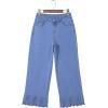image:imageSidefeel Womens Wide Leg Embroidered Jeans High Waisted Stretchy Straight Leg Loose Fit Ankle Denim PantsLight Blue