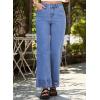 image:imageSidefeel Womens Wide Leg Embroidered Jeans High Waisted Stretchy Straight Leg Loose Fit Ankle Denim PantsLight Blue