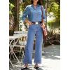image:imageSidefeel Womens Wide Leg Embroidered Jeans High Waisted Stretchy Straight Leg Loose Fit Ankle Denim PantsLight Blue