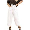 image:imageSidefeel Womens Baggy Wide Leg Jeans Elastic Waist Drawstring Front Seam Ankle High Waisted Barrel JeansWhite